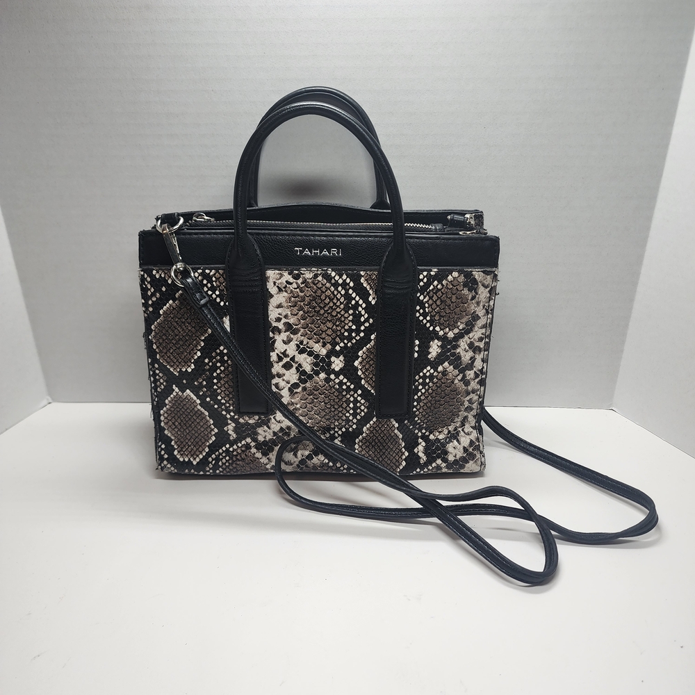 Tahari Black and Brown Snake Print Women's Bag
